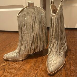 Gold Fringe Rhinestone Cowboy Boots